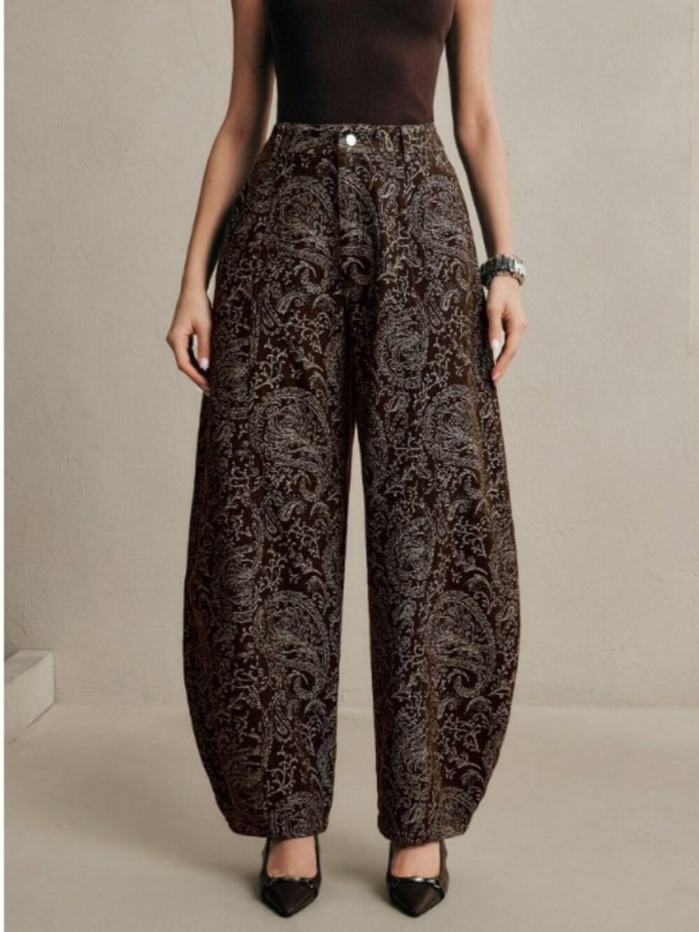Mocha Paisley Luxe High Waist Loose Slimming Straight Leg Jeans